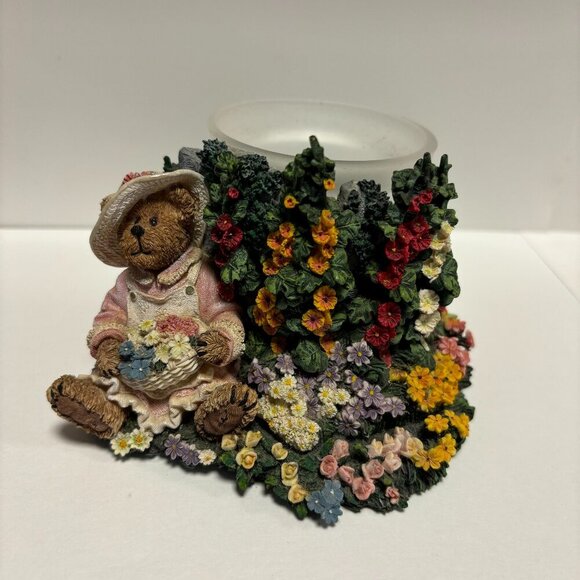 Boyds Bears Bear stone Elizabeth Bearsley Floral Garden Votive Candle 27770 - Picture 1 of 16